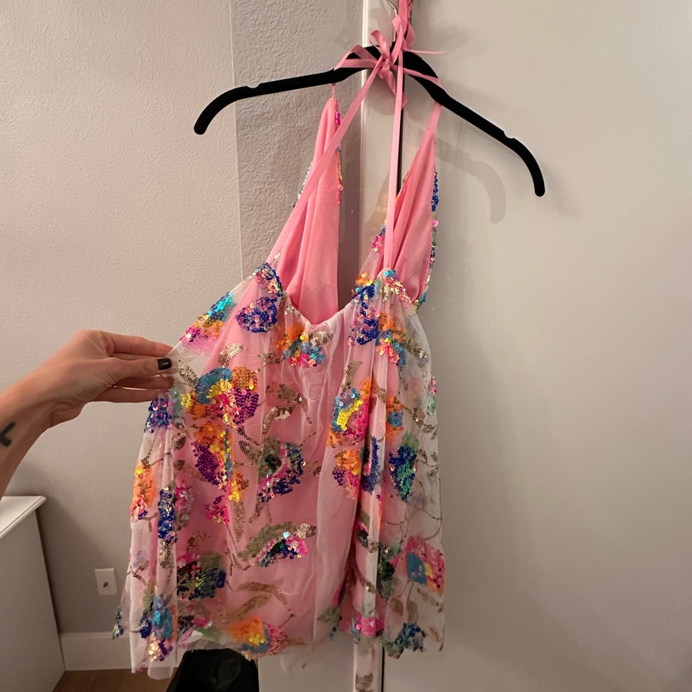 Colorful Sequin Mini Halter Cross Back Mini